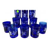 SET OF 11 BOHEMIAN COBALT CUT TO CLEAR JUICE