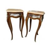 2 FRENCH LOUIS XVI STYLE MARBLE TOP STANDS