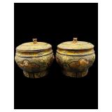 PR OF LACQUERED WOODEN DECORATIVE LIDDED BOXES