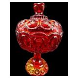 LARGE L.E SMITH MOON & STARS AMBERINA CANDY DISH