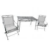 IRON TABLE AND 2 SPRING CHAIRS
