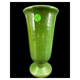 MID CENTURY GREEN GLAZE FOOTED VASE