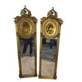 2 TALL GOLD CAMEO CARVED MIRRORS