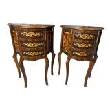 2 FRENCH LOUIS XVI STYLE INLAID 3 DRAWER STANDS