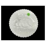 MILK GLASS BUNNY RABBIT AND SHAMROCKS PLATE