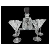 5 PC VINTAGE WILLIAMS SONOMA ETCHED LIQUOR SET