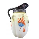 ANTIQUE PORCELAIN AND SILVER TOP SYRUP PITCHER