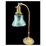 ANTIQUE ART GLASS BRASS LAMP