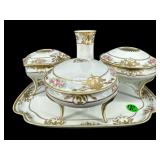 5 PC ANTIQUE HAND PAINTED NIPPON DRESSER SET