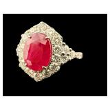 PLATINUM RARE BURMESE RUBY AND DIAMOND RING