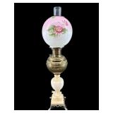 ANTIQUE MARBLE AND BRASS HAND PAINTED TALL PARLOR