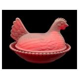 SATIN BEADED RUBY RED 5 IN HEN ON NEST