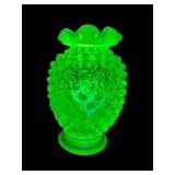 FENTON LIME GREEN OPALESCENT HOBNAIL RUFFLE TOP