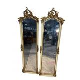 2 GOLD AND WHITE DECORATED TALL FRENCH BEVELED