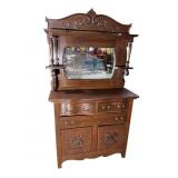 OAK ORIGINAL FINISH CARVED BUFFET WITH MIRROR
