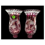 2 RUBY FLASH ETCHED LAMP SHADES