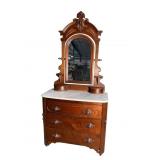 WALNUT VICTORIAN MARBLE TOP DRESSER