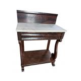 19TH CENT. MAHOGANY MARBLE TOP 1 DRAWER STAND