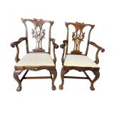 2 SOLID MAHOGANY CHIPPENDALE ARM CHAIRS