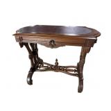RENAISSANCE WALNUT VICTORIAN 1 DRAWER LEATHER TOP