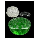 LOT OF 3 GLASS FLOWER FROGS