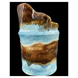 STUDIO POTTERY BROWN & BLUE GLAZE SIGNED COVERED