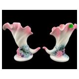 2 HULL POTTERY FRUIT CORNUCOPIA VASES
