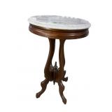 ROUND MARBLE TOP MAHOGANY TABLE