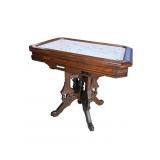 WALNUT VICTORIAN PICTURE FRAMED MARBLE TOP TABLE