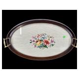 NEEDLEPOINT 2 HANDLED MAHOGANY TRAY