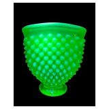 FENTON LIME GREEN OPALESCENT HOBNAIL FAN VASE