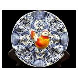 ITALIAN BLUE AND WHITE ROOSTER EGG PLATE