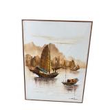 MCM PORT SCENE OIL ON CANVAS