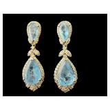 PR OF PLATINUM AQUAMARINE & DIAMOND DANGLE