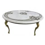 ITALIAN BRASS INLAID ROUND MARBLE TOP TABLE