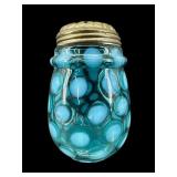 ANTIQUE NORTHWOOD BLUE OPALESCENT COIN DOT SUGAR
