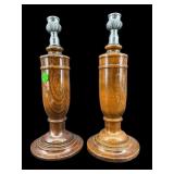 PR OF WOODEN CANDLESTICK HOLDERS WITH SILVER TOP