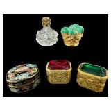 LOT OF 5 CRYSTAL AND JEWELED TRINKET/PILL BOXES