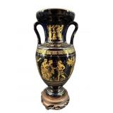 GREECE GREEK KEY GOLD AND COBALT PAINTED VASE ON