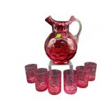 7 PC FENTON SET CRANBERRY INVERTED COIN DOT