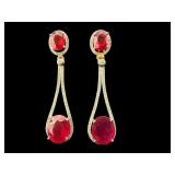 PR OF 14K NATURAL RUBY & DIAMOND DANGLE EARRINGS