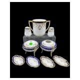 9 PC ANTIQUE NIPPON COBALT AND GOLD PORCELAIN