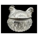 ANTIQUE CRYSTAL CHICKEN COVERED SALT CELLAR WITH