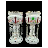 2 CRANBERRY BOHEMIAN CUT TO CLEAR PRISM MANTLE