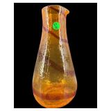 MCM TANGERINE AND RED SWIRL ART GLASS CARAFE