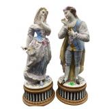 PR OF ANTIQUE HAND PAINTED PORCELAIN TALL