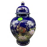 JAPANESE COBALT PORCELAIN PEACOCK GINGER JAR