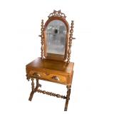 WALNUT VICTORIAN 1 DRAWER VANITY WITH MIRROR