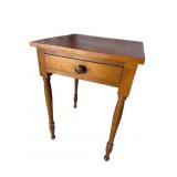 19TH CENT. CHERRY TURNED LEG 1 DRAWER WORK TABLE