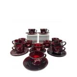 12 ANCHOR HOCKING ROYAL RUBY CUPS AND SAUCERS